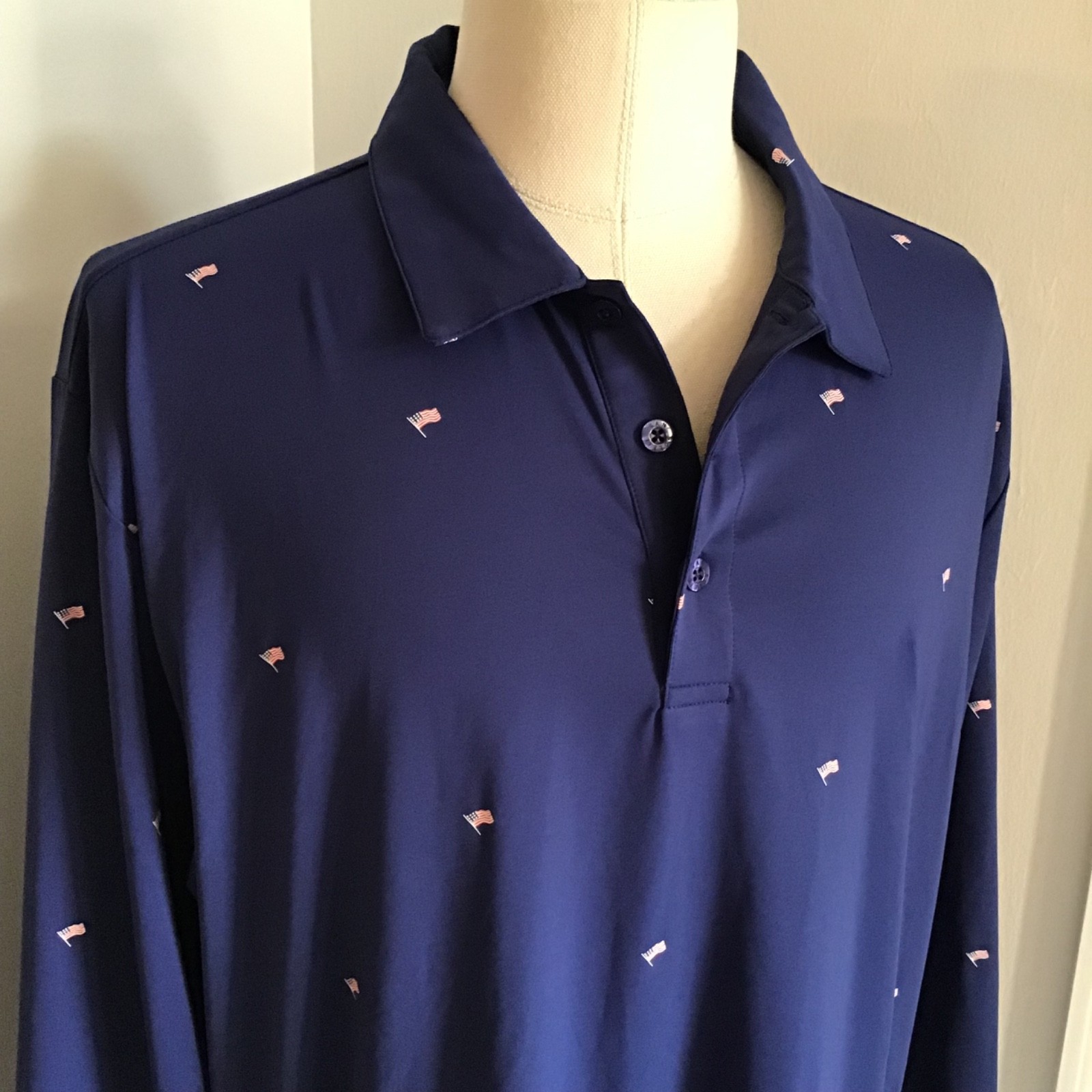 Men’s SanSoleil Golf Pullover SZ XL Blue American Flag LS UV 50 Cooling New NWT gallery