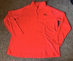 Men’s Under Armour UA Heat Gear Zip Polo Sz XL Long Sleeved Bright Orange
