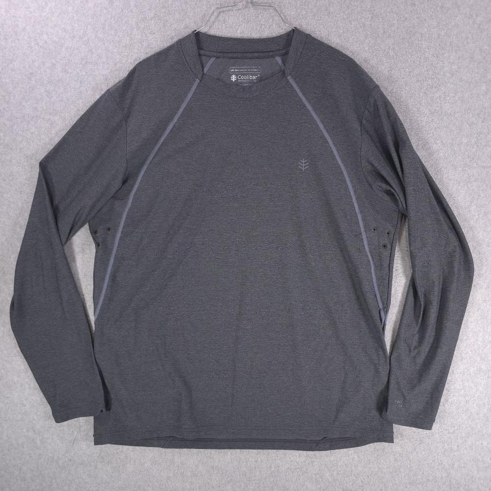 Coolibar UPF 50+ Aqua Suntect Gray Long Sleeve Vent Crew Neck Shirt Mens Large