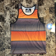 Zero Nineteen Striped Sleeveless Tank Top Orange Gray Yellow M Lightweight Mesh