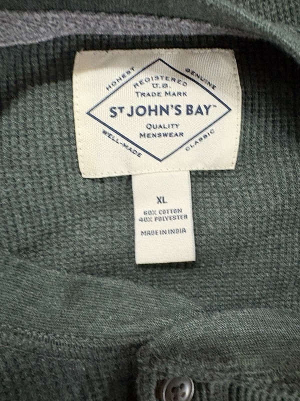 St Johns Bay Mens XL Pullover Henley Top Shirt Long Sleeve Green gallery