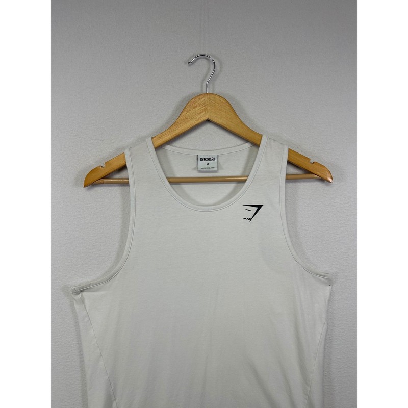 Athletic Gymshark Mens Size M White Cotton Blend Logo Performance Tank Top gallery