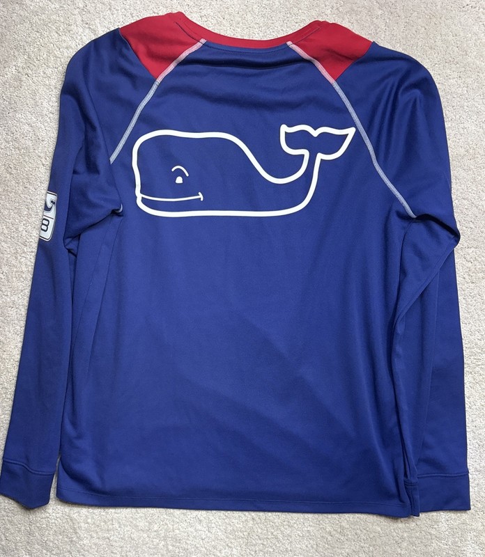 Vineyard Vines Shirt Blue Performance Long Sleeve Big Whale Logo On Back Men Med gallery