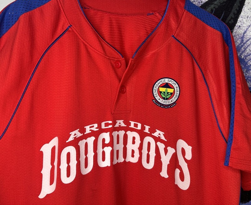 Intensity Arcadia Doughboys Two Button Red Baseball Jersey Shirt #14 Mens Size M gallery