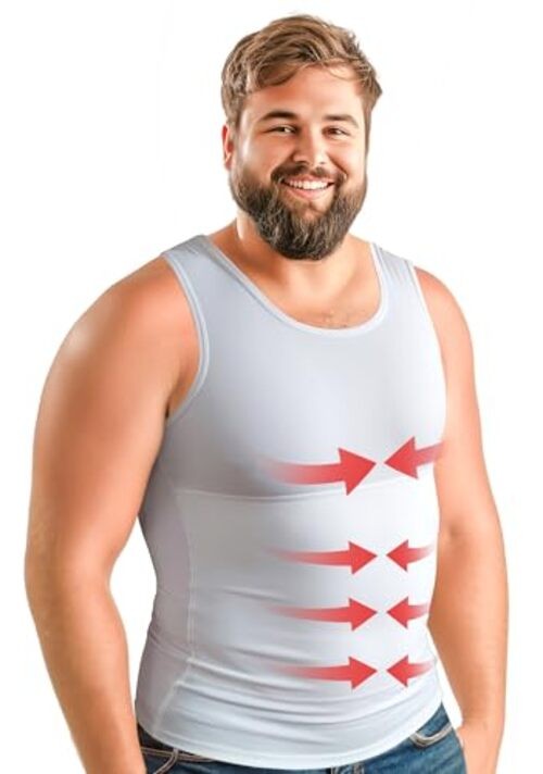 Compression Shirt for Men | Gynecomastia Compression Tank 3X-Large Tall White gallery