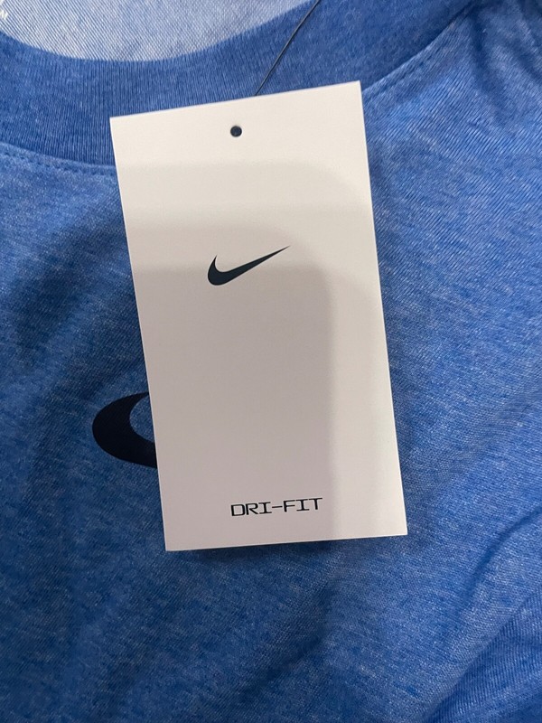 Nike Men's Dry Tee Drifit Cotton Crew Solid, Light Game Royal Heather/Black, Sma gallery