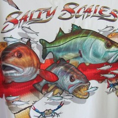 Mens 2XL Fishing Shirt Fish Art Long Slv Graphic Salty Scales