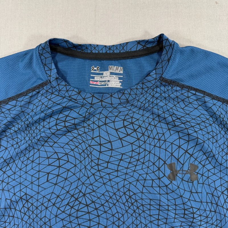 Under Armour Raid Fitted Shirt Mens Medium Blue Stretch Geometric Training Gym gallery