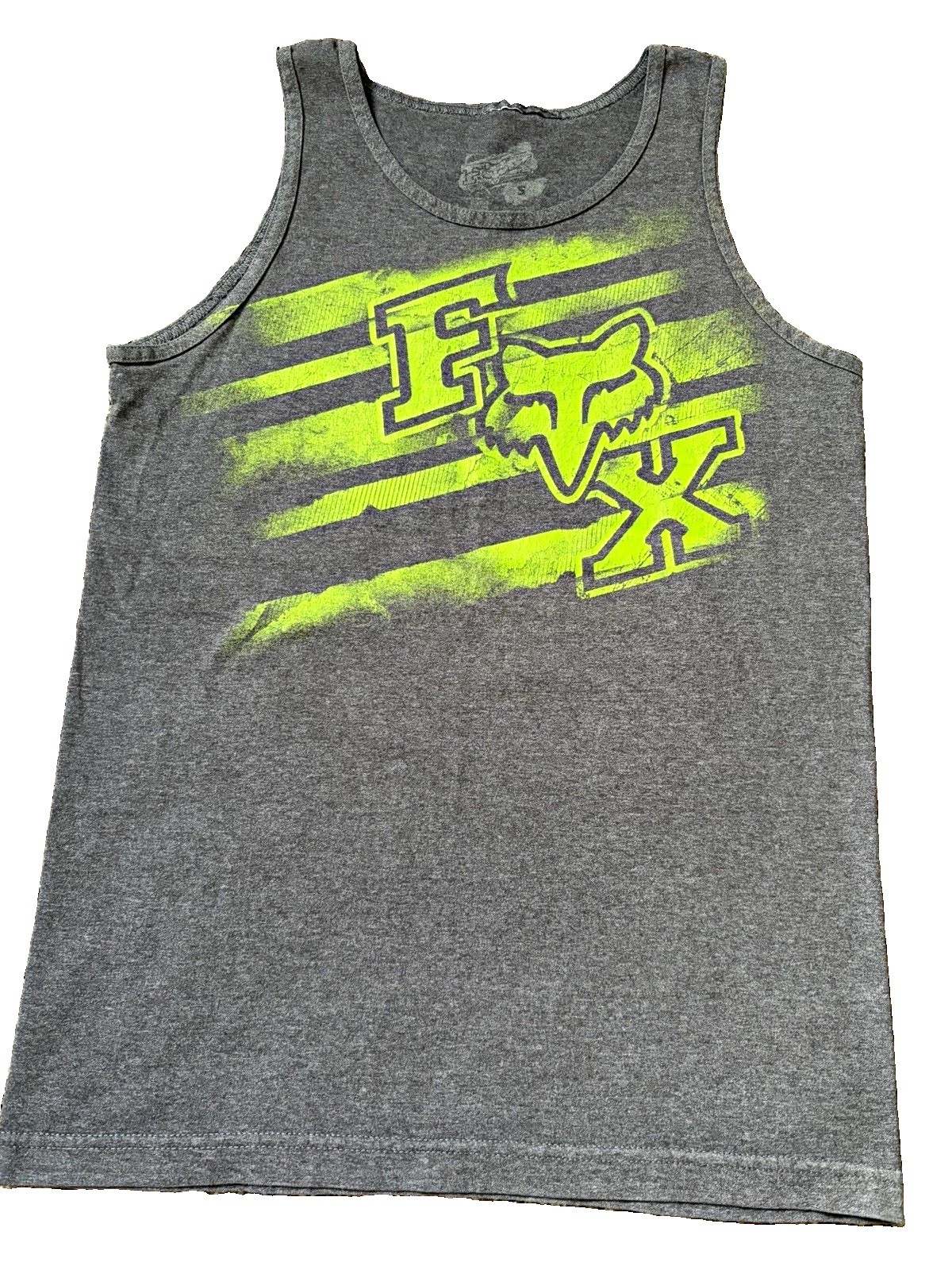 Fox Men’s S Gray/Green Graphic Print Logo Cotton Jersey Tank Round Neck gallery