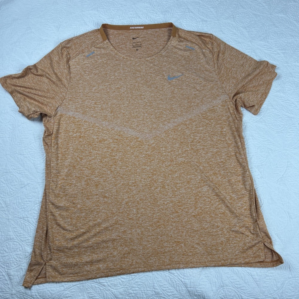 Nike Dri-FIT Rise 365 Men's XL Orange Short Sleeve Running Training Gym Shirt