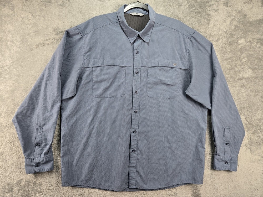 Wrangler Blue Roll-Tab Button-Up Shirt Poly Nylon Mens Outdoor Fishing Hiking XL
