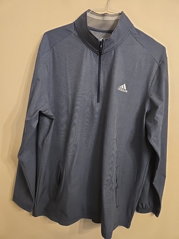 Adidas Ultimate365 Quarter-Zip Top Pullover Size Large Black/Gray Pinstripe gallery