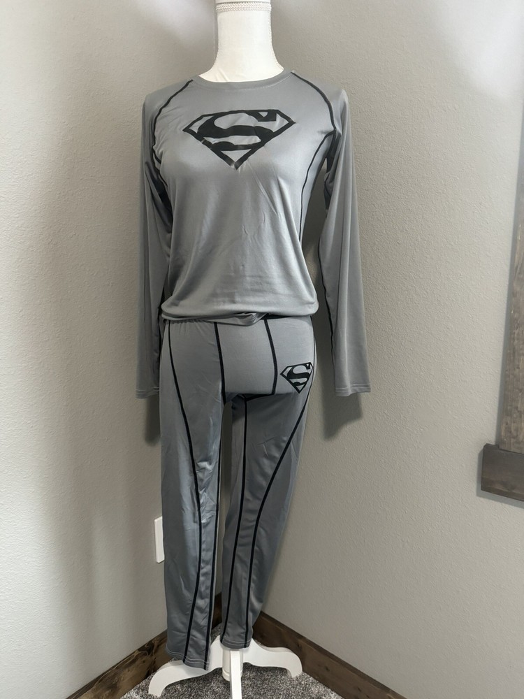 Superman Pro Combat Mens M Gray Hypercool Fitted Dri Fit Compression Set