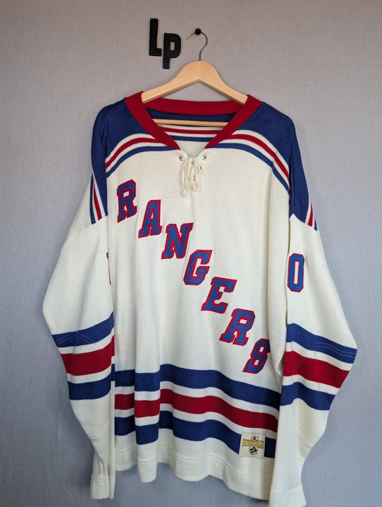 Vintage New York Rangers NHL Heritage Knit Hockey Jersey 10 White 4XL Rare