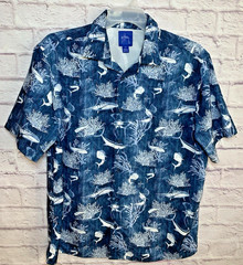 Guy Harvey Men’s LG Button-Up Blue Marlin Beach Glass Fishing Shirt Mesh Vented.