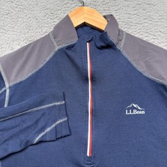 LL Bean Shirt Mens Medium Blue Merino Wool Blend 1/4 Zip Pullover Base *READ
