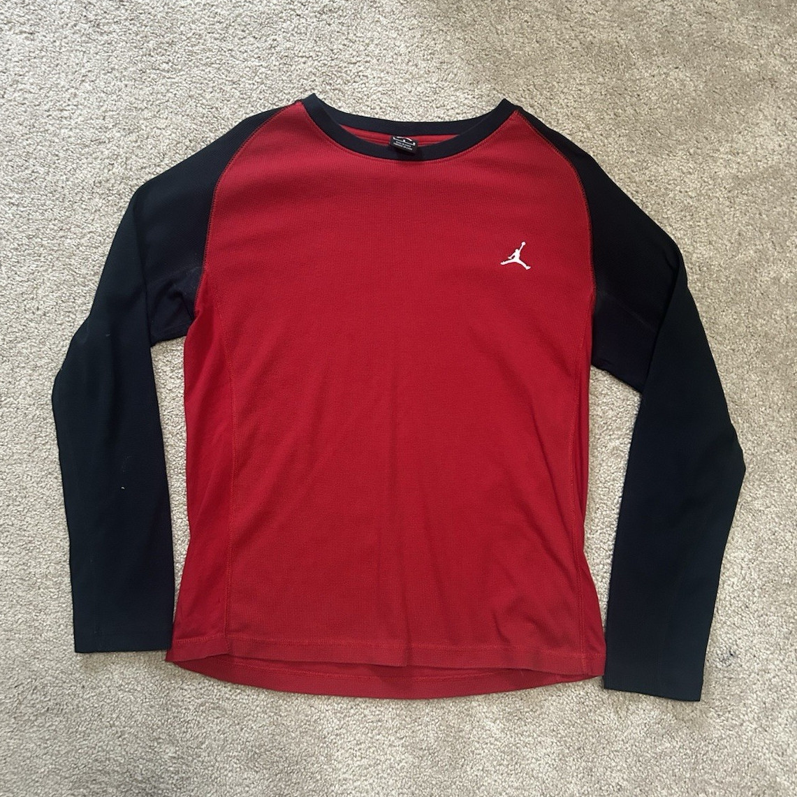 Jordan Men’s L Red/Black Colorblock Raglan Long Sleeve Crew Tee Logo gallery