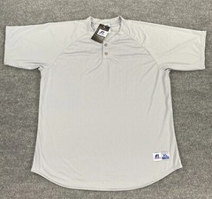 Russell Athletic Mens Two Button Placket Baseball Practice Jersey Grey Size XL