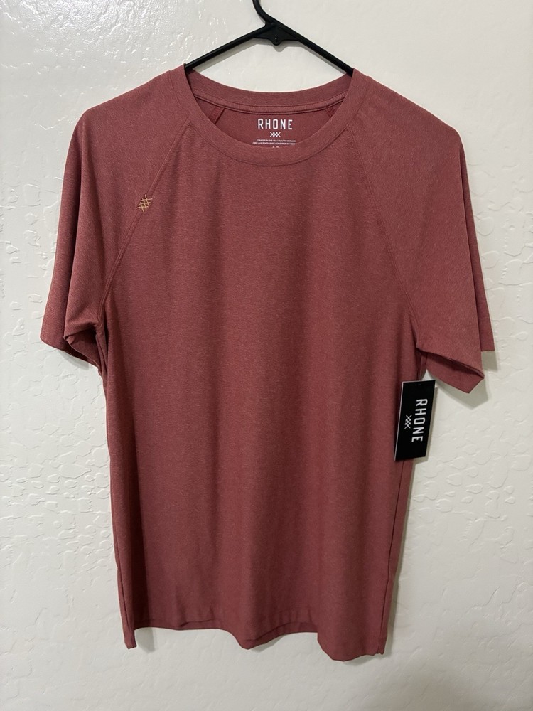 Men’s NWT RHONE Reign Short Sleeve Performance Tshirt Red Brick/pink Rose Small
