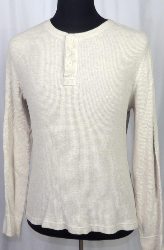 Wallace & Barnes Long Sleeved Beige Waffle Henley Thermal Shirt Men's Medium gallery