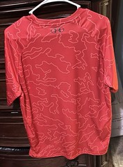 Mens Large Orange Under Armour Short Sleeve Performance Active Wear Shirt!