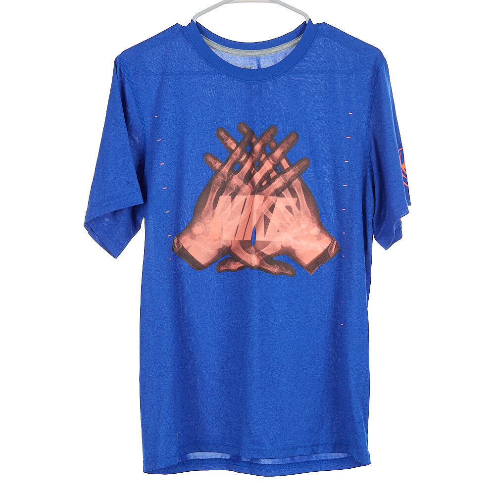 Nike Dri-FIT Mens Small S Vapor Jet X Ray Skeleton Football Gloves Blue T Shirt gallery