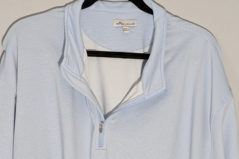 Peter Millar 1/4 Zip Golf Pullover Mens 3XT Powder Blue Horizontal Striped gallery