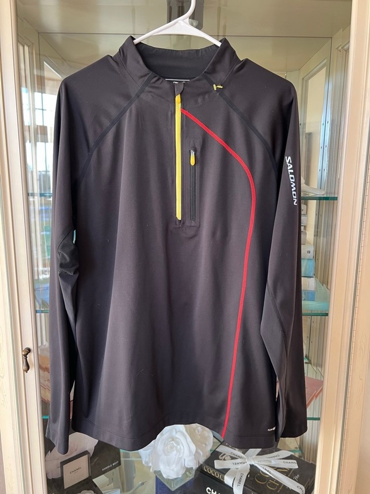 New Men's Salomon Black Long Sleeve L with Red and Yellow Accents