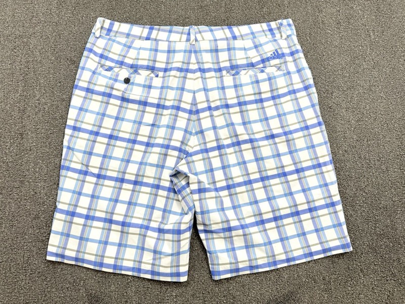 Adidas Men's Performance Stretch Casual Golf Shorts Blue White Plaid Size 36 gallery