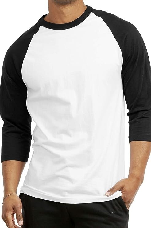 TOP PRO Men's 3/4 Sleeve Casual Raglan Jersey Baseball Tee Shirt (M / BLK/WHT) gallery
