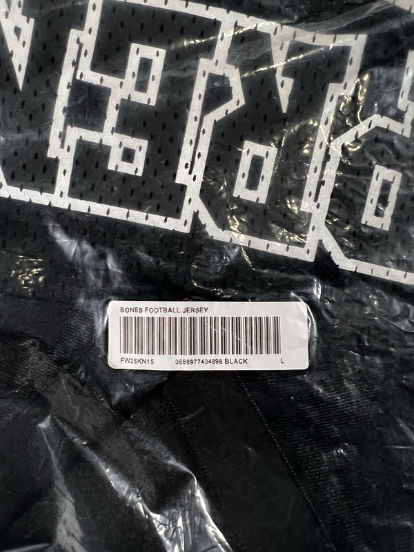 SUPREME BONES FOOTBALL JERSEY BLACK FW25 SIZE L IN HAND READY TO SHIP NOW gallery