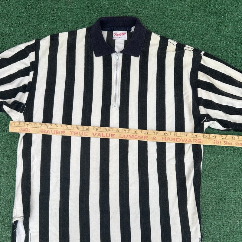Vintage Rawlings Referee Jersey 60s 70s Black White Striped Quarter Zip Shirt L gallery