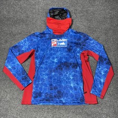 Pelagic Exo-Tech Hooded Shirt Mens Large Blue Long Sleeve Fishing Offshore Top