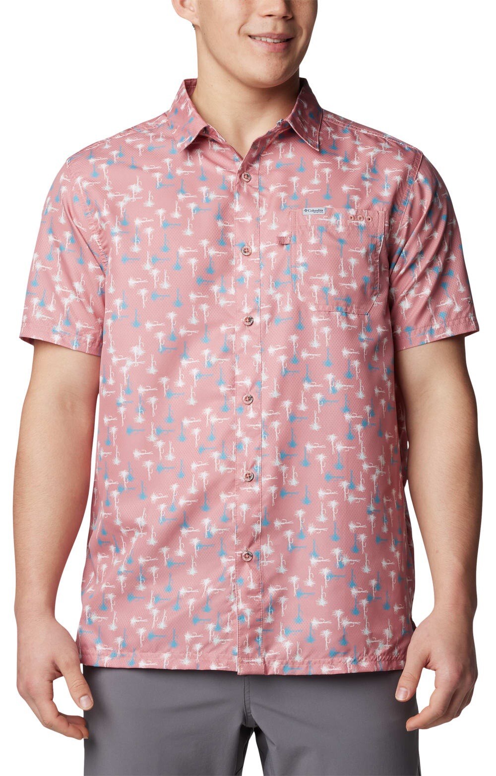 Men's Columbia Super Bluefin Winds Short Sleeve Camp Shirt Orange Size Small gallery