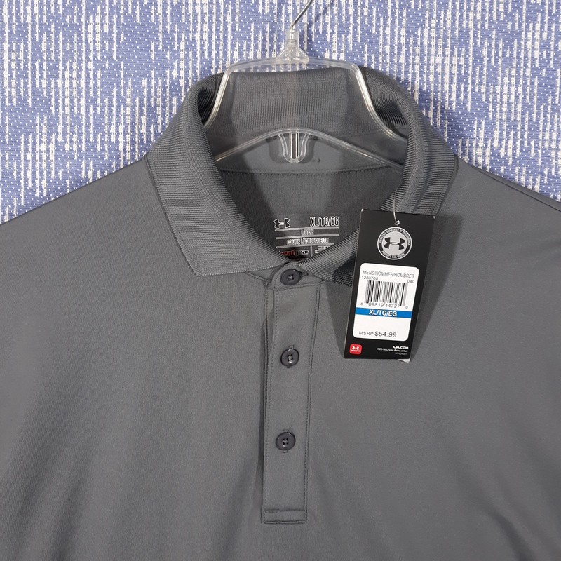 Under Armour Polo Shirt Mens XL Loose Fit Gray Heatgear Long Sleeve NEW gallery