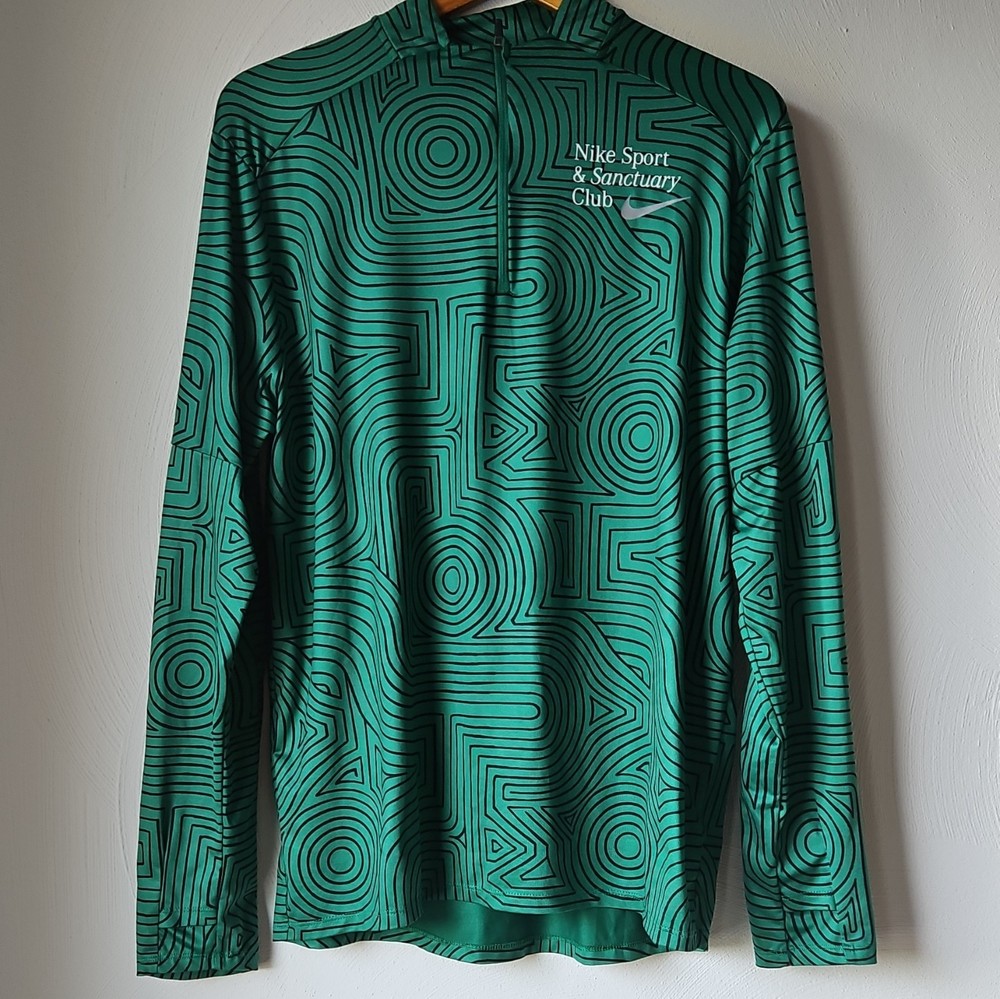 Nike Dri-FIT 1/4 Zip Mock Neck Pullover Green/Black Geometric Mens M LS