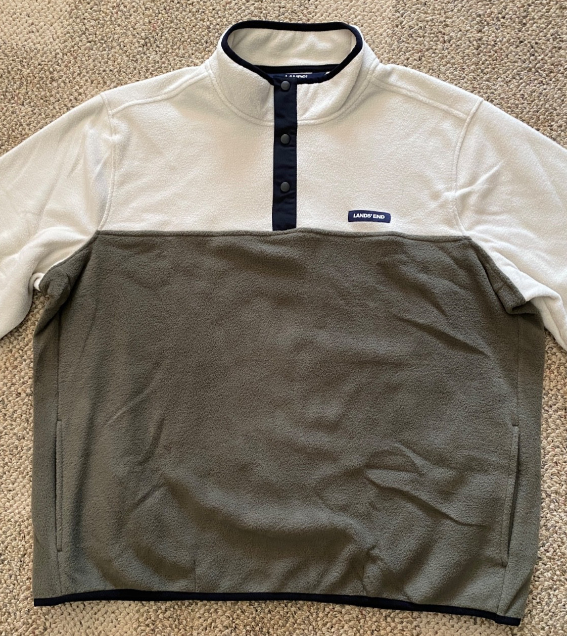 Lands' End Fleece Pullover Top Shirt Soft Stretch Beige Olive Men's Large L gallery