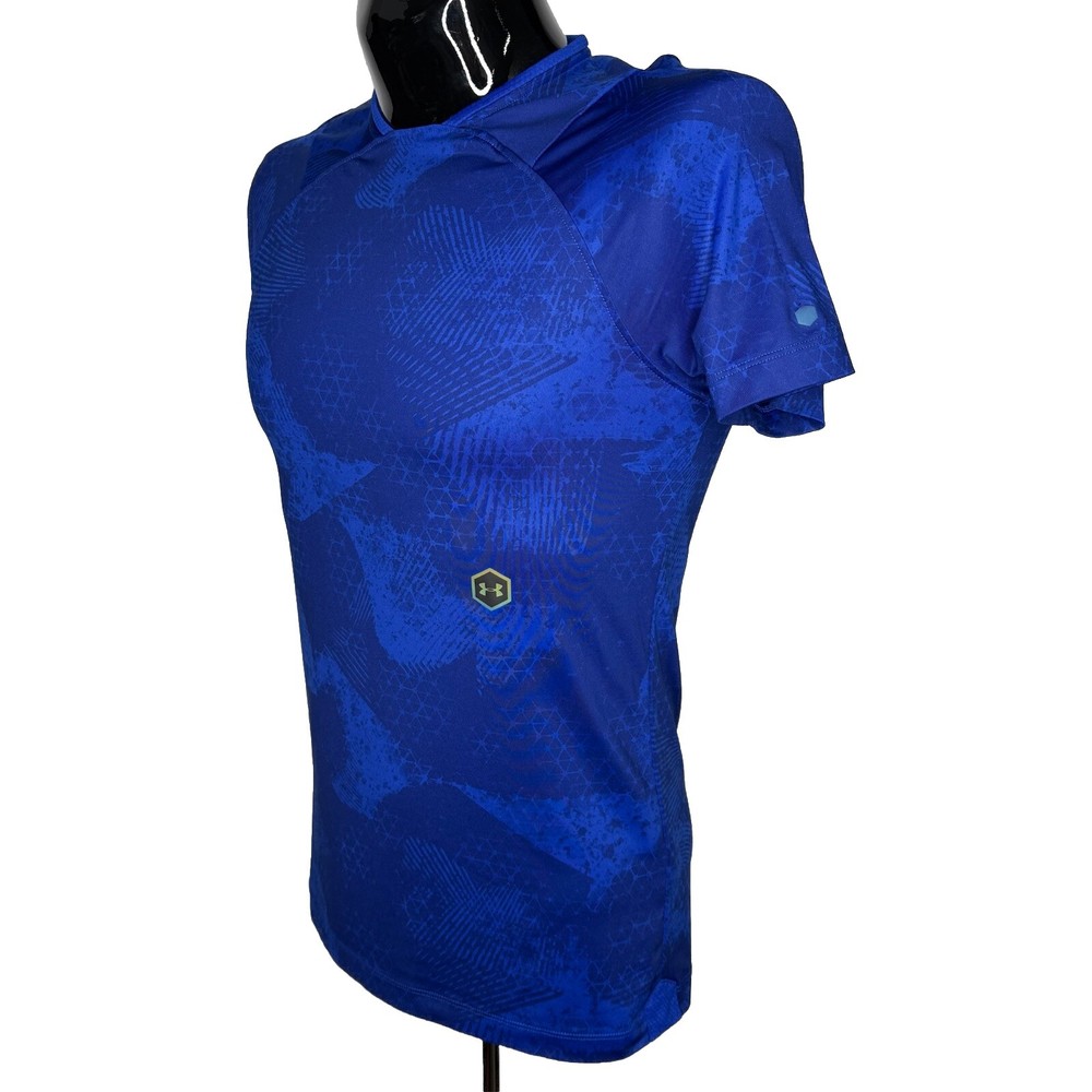 UNDER ARMOUR Shirt Mens Small Blue Rush Celliant Tee HeatGear Moisture Wicking