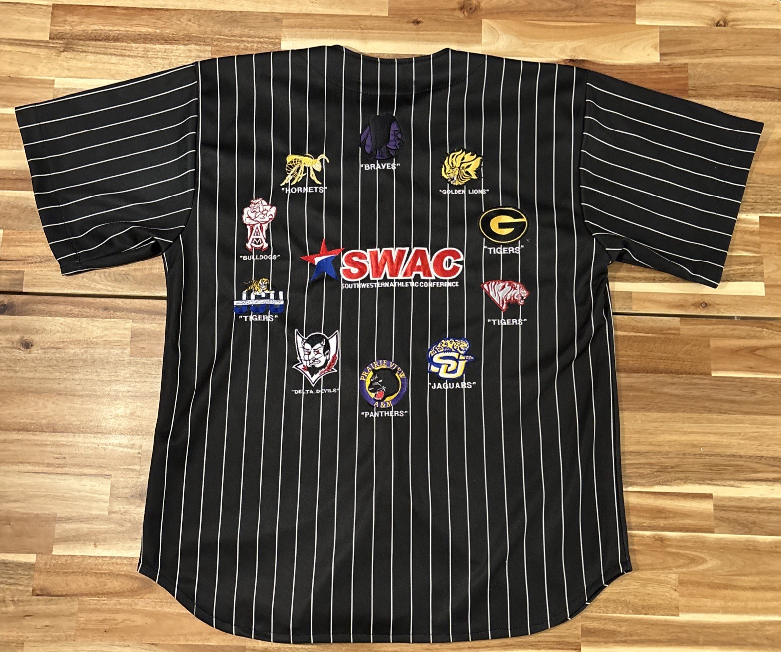 SWAC HBCU Jersey Shirt Black Pinstripe HBCU Embroidered Patches 2XL XX Large gallery