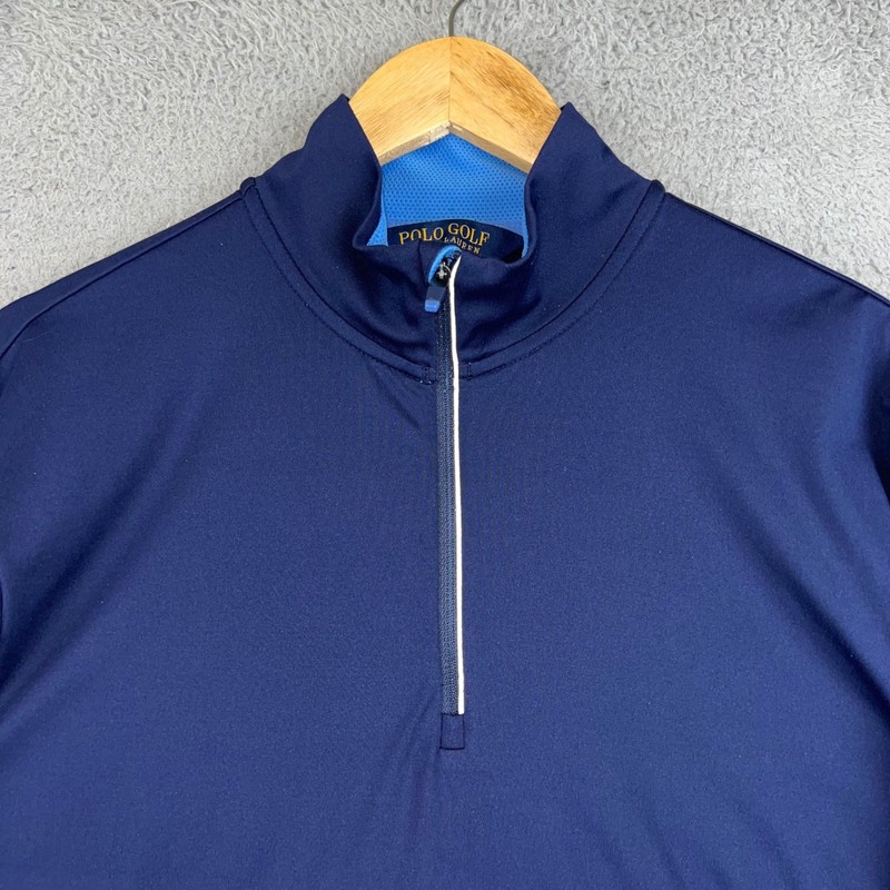 Polo Golf Ralph Lauren Mens Medium Navy Blue 1/4 Zip Wicking Pullover Shirt gallery