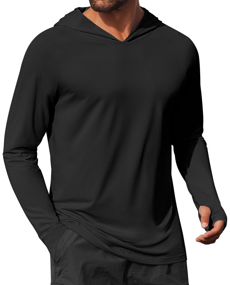 Mens UPF 50+ Sun Protection Hoodie SPF Shirt Long Sleeve Hiking Fishing Outdo...