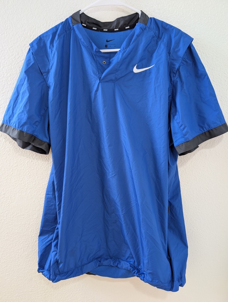 Nike Men Blue Baseball Warm Up Pull Over Windbreaker Jersey BQ3237-493 SZ Medium