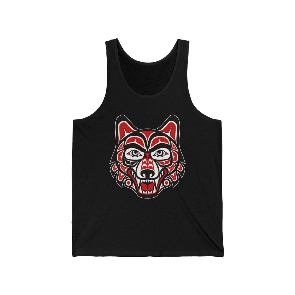 Pacific Northwest Formline Wolf Head Tank Top | Indigenous Art Shirt Wolf