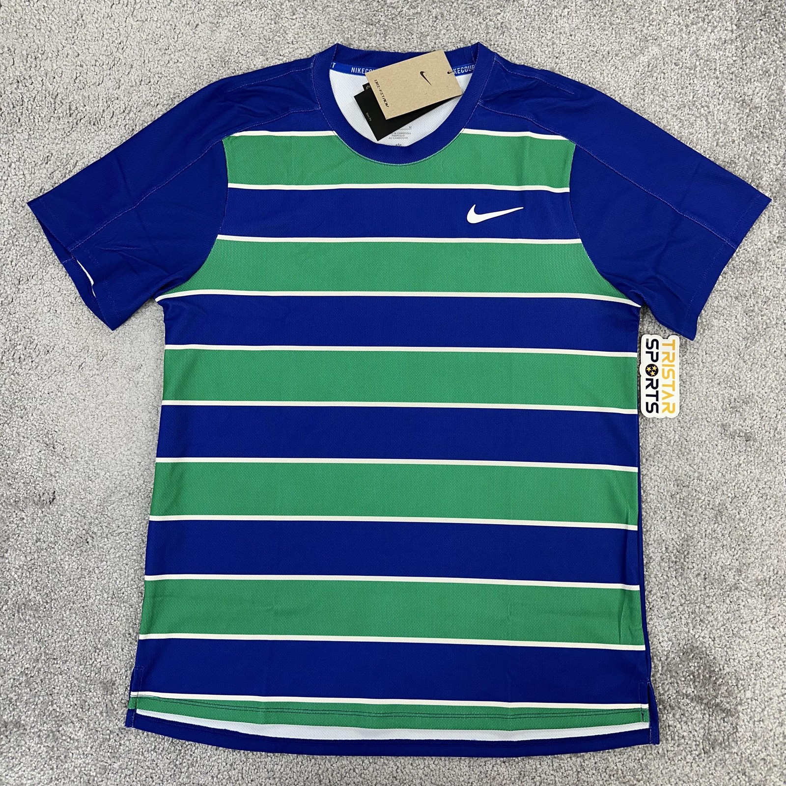Nike Court Dri-FIT ADV Tennis Shirt Mens Medium Blue Green Striped FZ6934-539 gallery