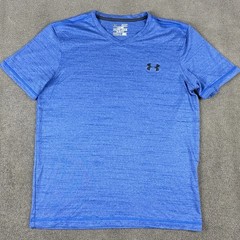 Under Armour Shirt Mens Small Blue HeatGear V Neck Loose Stretch Quick Dry UA