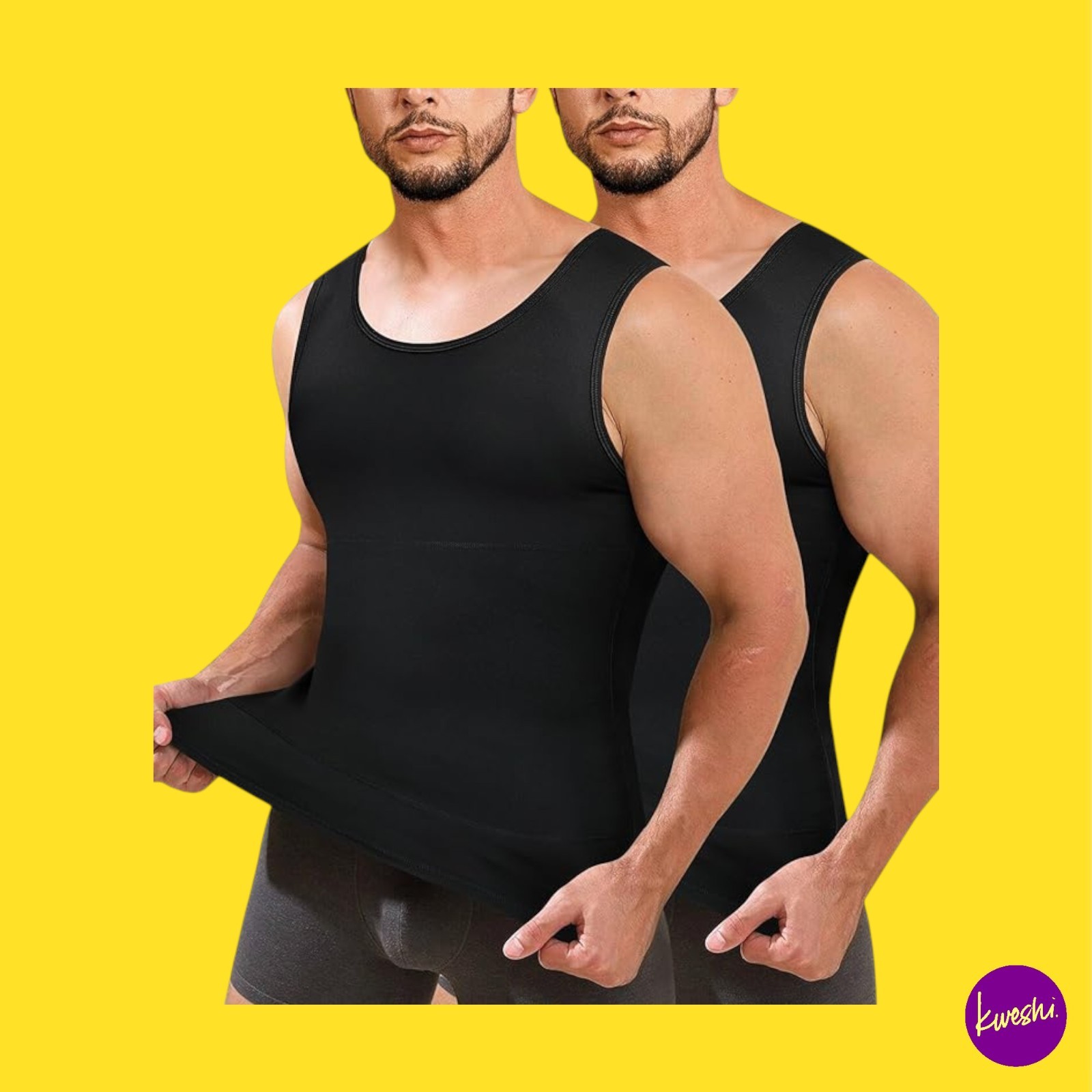 JUNLAN Men's Compression Shirt Vest 2 Pack, Tummy Control, Black, UK L | EU 52 gallery