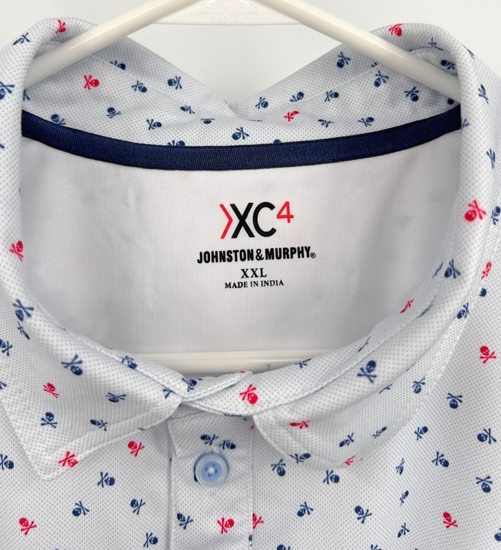 Johnston & Murphy Shirt Mens XXL Golf Polo Skulls Geometric White AOP XC4 Tech gallery