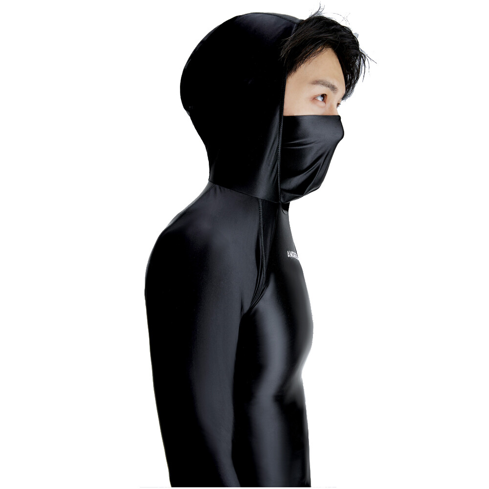 AMORESY Men Shiny Glossy Hooded Sunscreen Top Long Sleeve Fitness Sports T-shirt gallery
