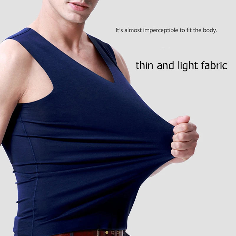 Silk Tank Tops Seamless Mens Vest Sleeveless Sport Bodysuit Vest For gallery