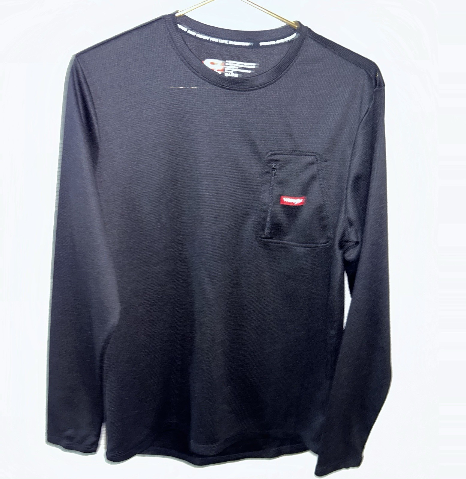 Wrangler Mens Med Crew Neck Pullover Long Sleeve T Shirt Black Zip Pocket 28x19 gallery